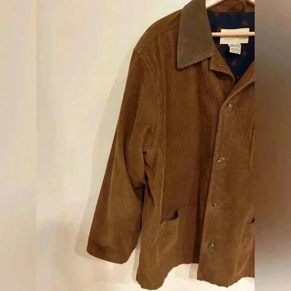 Vintage EDDIE BAUER cotton corduroy barn chore jacket leather collar sz L/ xL